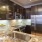 a kitchen with black cabinets